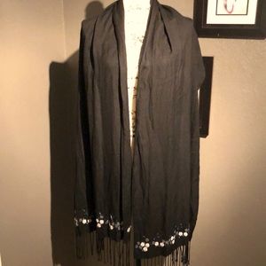 Long thick tasseled embroidered wrap with glass beads